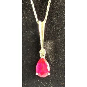 Italy 925 Sterling Silver Red Glass Ruby Drop Pendant Necklace Teardrop Dangle